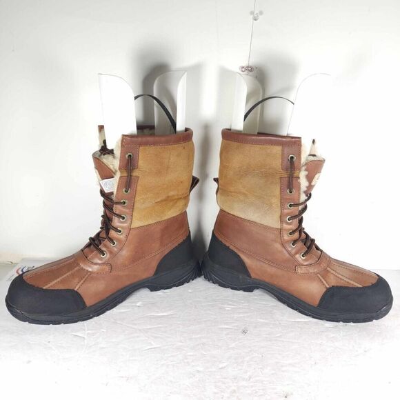 UGG Men’s Butte US11 Brown Leather Waterproof Sheepskin Vibram Winter Boots - Picture 5 of 16